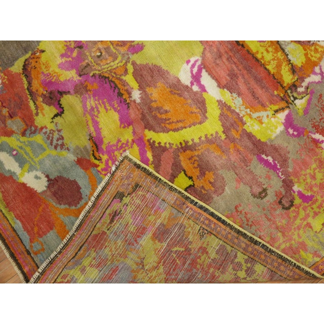 Vintage Zabihi Collection Fluorescent Color Karabagh Pictorial Rug - 4'9" x 7' For Sale - Image 4 of 9