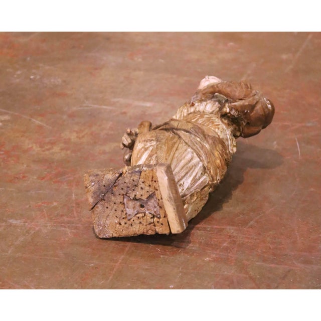 17th Century French Louis XIV Carved Polychrome Devotional Female Saint Figure For Sale - Image 9 of 9