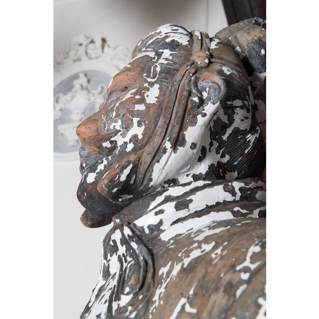 Asian Antique Early 20th Century Terra Cotta Asian Warrior Bust For Sale - Image 3 of 12