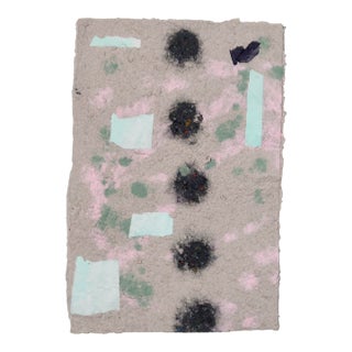 Contemporary Abstract Fiber Base Mixed Media Painting With Geometric Forms in Soft Pink, Mint, and Black by Casey R Klein For Sale
