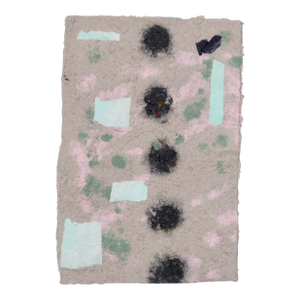 Contemporary Abstract Fiber Base Mixed Media Painting With Geometric Forms in Soft Pink, Mint, and Black by Casey R Klein