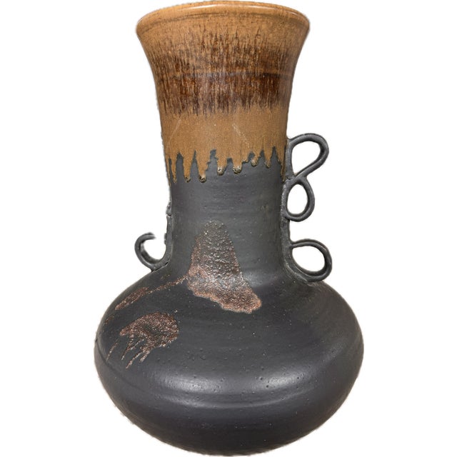 Mid-Century Modern Oversized 17" Vintage Japanese Studio Pottery Floor Vase - Flawless Kuro-Tanba Ware, Six Ancient Kilns, Loop Handles, Wabi-Sabi Decor For Sale - Image 3 of 6