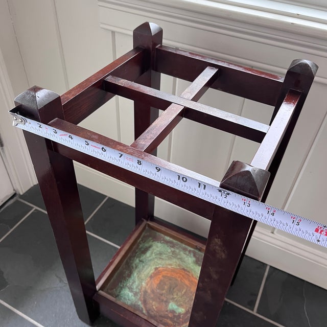 Antique Arts & Crafts Mission Oak and Copper Umbrella/Cane Stand For Sale - Image 11 of 12