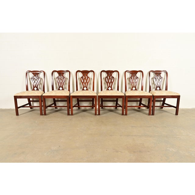 A gorgeous set of six Georgian or Chippendale style dining chairs By Baker, Knapp & Tubbs (The historic showroom division...