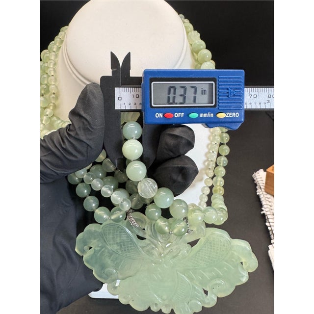 1970s Chinese Export Jadeite Moth Pendant Multi Strand Beaded Necklace For Sale - Image 13 of 17