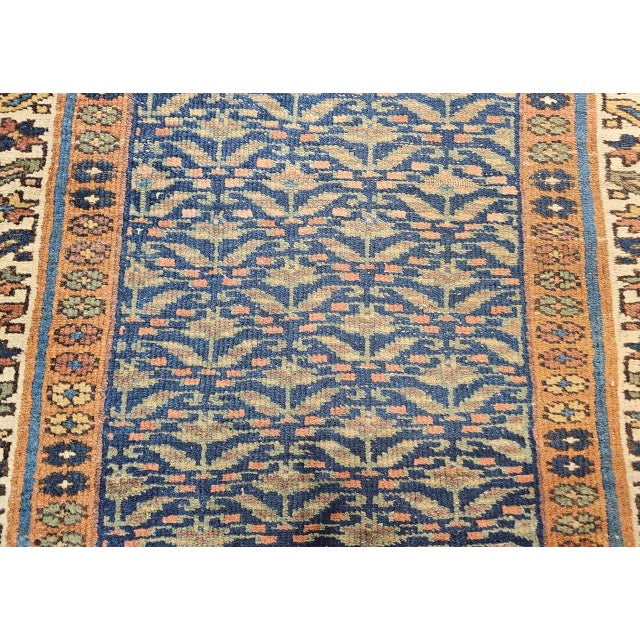 Vintage Kurdish Runner Rug, Hand-Knotted Wool, All-Over Paisley Pattern, Blue & Green, 3x15 For Sale - Image 17 of 17