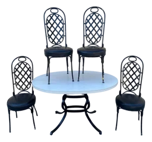 Vintage Mid Century Modern Black Iron Kitchen Dining Set 4 Chairs Table 5 Pc Set