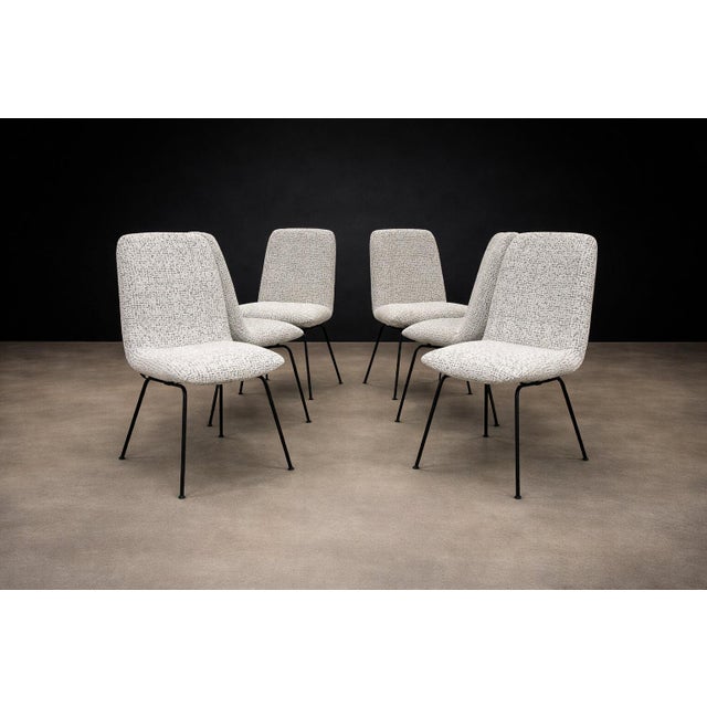 Set of Six Dining Chairs in Metal and Boucle by Carlo Hauner, Brazil, 1950s For Sale - Image 10 of 15