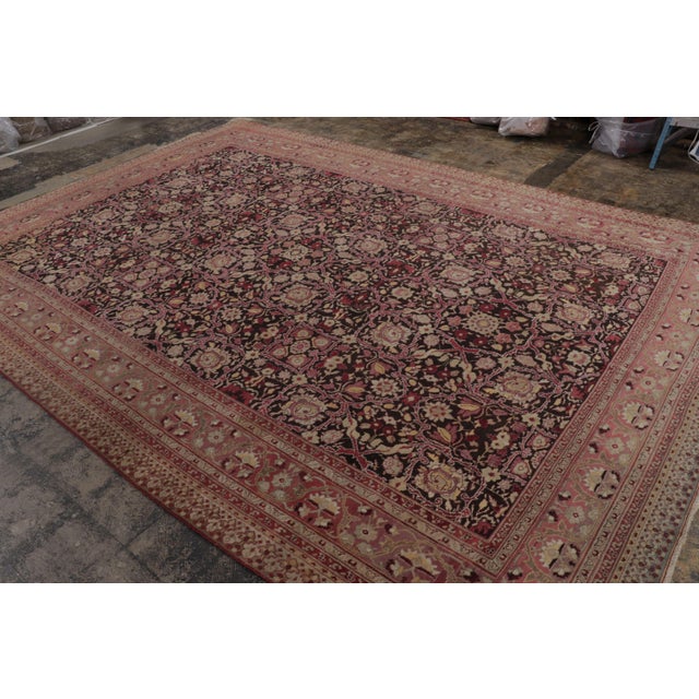 Rug & Kilim Vintage Indian Agra Floral Wool Rug in Brown & Black , by Rug & Kilim, 1980-1989 For Sale - Image 4 of 9