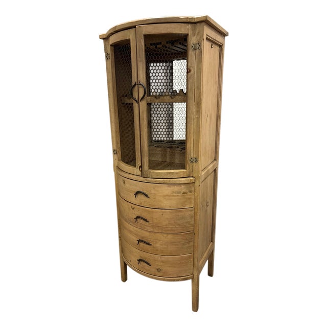Late 20th Century Rustic Solid Wood Wine Cabinet With Chicken Wire Doors & Bottle Storage For Sale