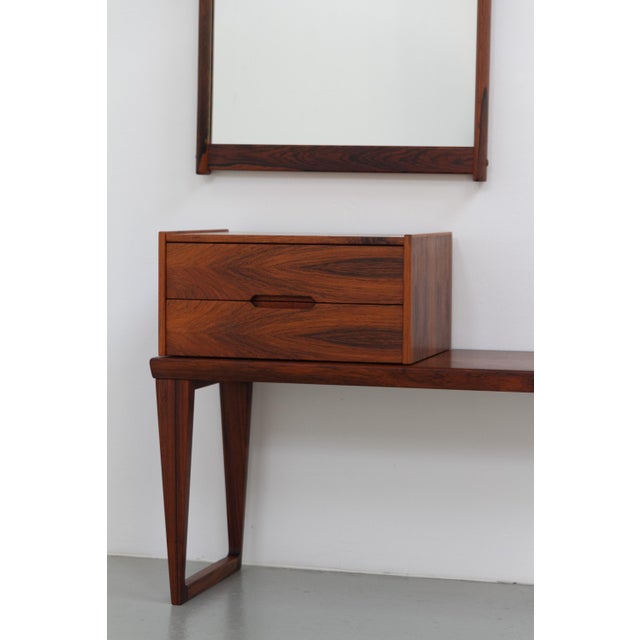 Brown Vintage Danish Rosewood Bench with Drawers and Mirror by Kai Kristiansen, 1960s, Set of 3 For Sale - Image 8 of 18