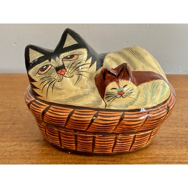Vintage Papier-Mâché Cat Basket Trinket Box For Sale - Image 9 of 9