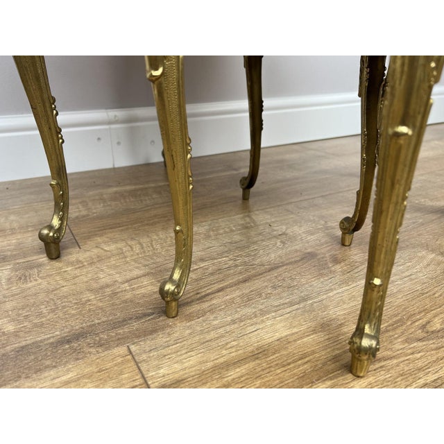 Metal Vintage French Nested Tables in Marble, Onyx, and Brass, Set of 3 For Sale - Image 7 of 18