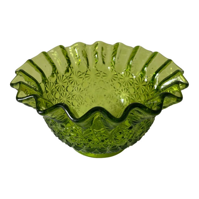 1950s L.E. Smith Daisy and Buttons Ruffled Bowl For Sale