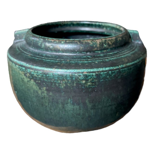 Signed Hand-Thrown Studio Pottery Vase With Verdigris Glaze | Brutalist / Axel Salto–Inspired | Dated 2008 For Sale