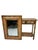 Mid-century Hollywood Regency faux bamboo vanity or console table with matching mirror, circa 1940s–1950s. Features...