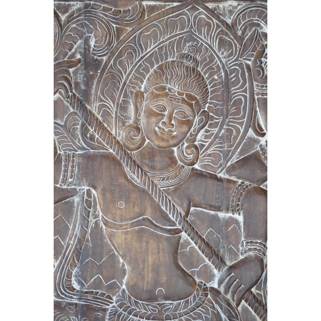 Rustic Hand-Carved Shiva Temple Door Panel – Vintage Indian Wall Art Accent 84x41 For Sale - Image 3 of 7