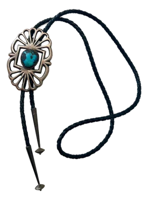 1960s Native American Turquoise Silver Bolo Tie