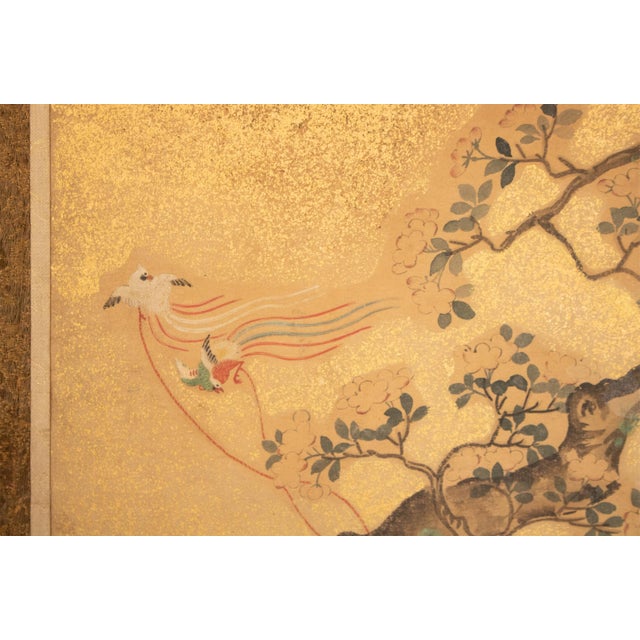 Beautiful extra large antique Meiji Era Japanese 6-Panel painted Byobu (folding screen) depicting landscape with scenes of...