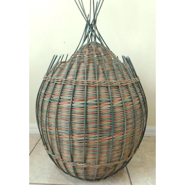 Wood Large Vintage Sally J. Bright Colorful Rattan Wicker Basket With Lid For Sale - Image 7 of 12