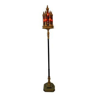Antique Neoclassical Mica Shaded Torchiere Floor Lamp For Sale