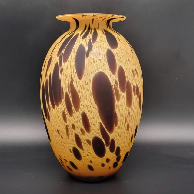 Amber Vintage Murano Style Iitalian HandBlown Tortoise Shell Satin Art Glass Vase For Sale - Image 8 of 11