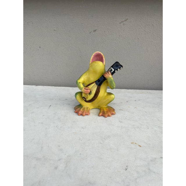 French Majolica Frog With Mandolin Delphin Massier, Circa 1900 For Sale - Image 3 of 8