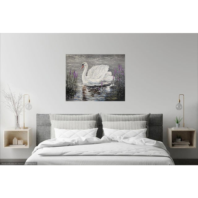 2020s Swan Cruising Acrylic on Canvas Painting. For Sale - Image 5 of 6