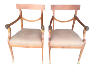 19th Century Italian Neo-Classic Arm Chairs With Lion & Paw Feet - A Pair