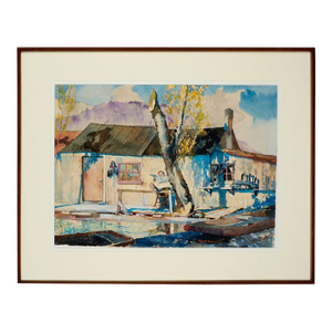 1940s The Retreat, Watercolor Painting, Framed