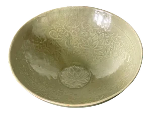 Antique Korean Ceramic Bowl with Carved Design Goryeo Dynasty