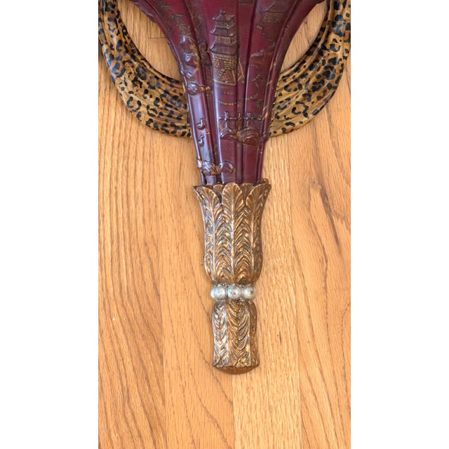 Red Red Chinoiserie Decorated Wall Shelves Hand Painted With Leopard Swags and Gold Accents For Sale - Image 8 of 12
