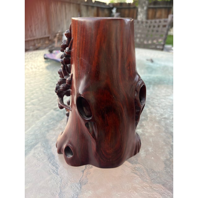 1940s Hand Carved Chinese Brush Pot With a Flowering Tree and Bird For Sale In Reno/Lake Tahoe - Image 6 of 8