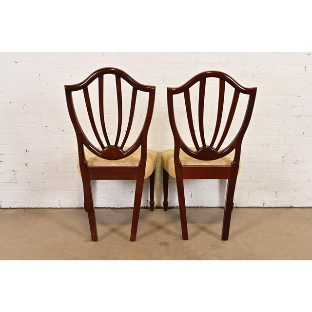 Baker Furniture Federal Carved Mahogany Shield Back Side Chairs or Dining Chairs, Pair For Sale - Image 10 of 13