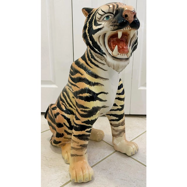 Black Vintage 1970's Large Scale Hand Painted Ceramic Tiger Figure For Sale - Image 8 of 12