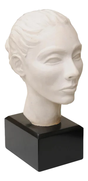 Vintage Plaster of Paris Female Head Bust Sculpture on Black Wood Base, Restored, Italy, 1960's