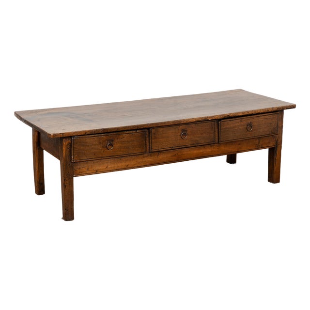 19th Century French Oak Coffee Table With Three Drawers For Sale
