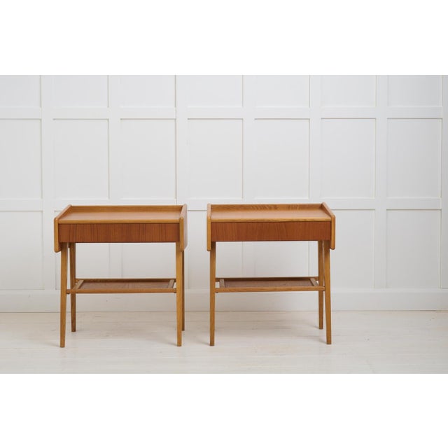 Vintage Swedish Scandinavian Modern Teak Nightstands with Drawers, 1960s, Set of 2 For Sale - Image 3 of 10