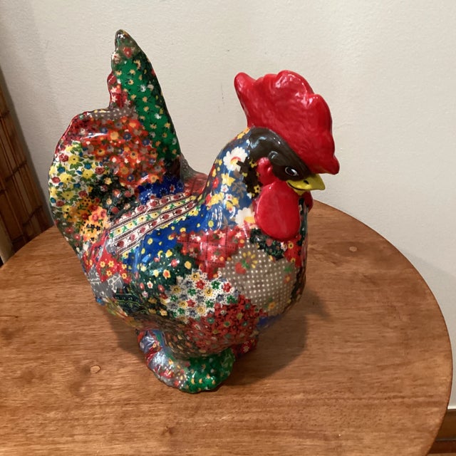 Mid Century Large Colorful Decoupage Roster Folk Art For Sale - Image 11 of 13