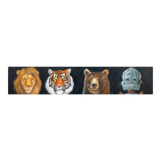 Lauren Briere Lions, Tigers, Bears, and Oh My Bot Signed Oil Painting on Board For Sale