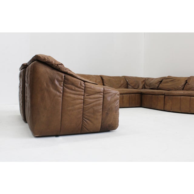 Brown Vintage Brown Leather Modular Sofa from Laauser, 1970s, Set of 7 For Sale - Image 8 of 12