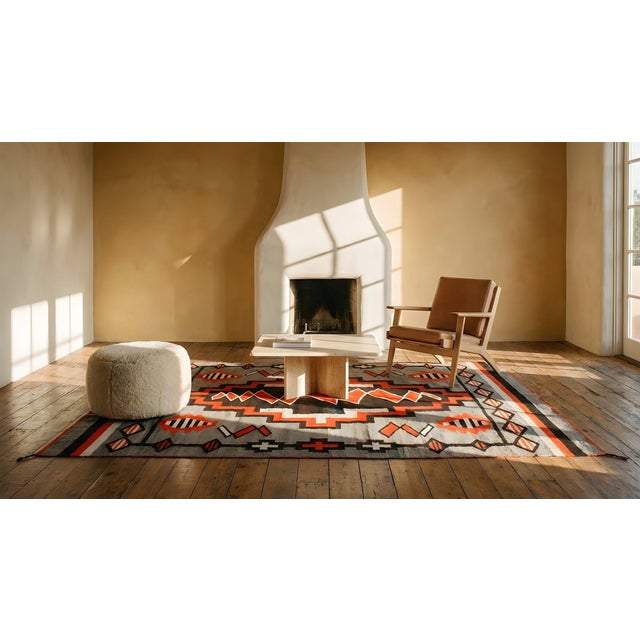 1920s Gray Storm Tribal Antique American Navajo Rug 4'8"x6'9" Flatweave Wool Carpet For Sale - Image 12 of 14