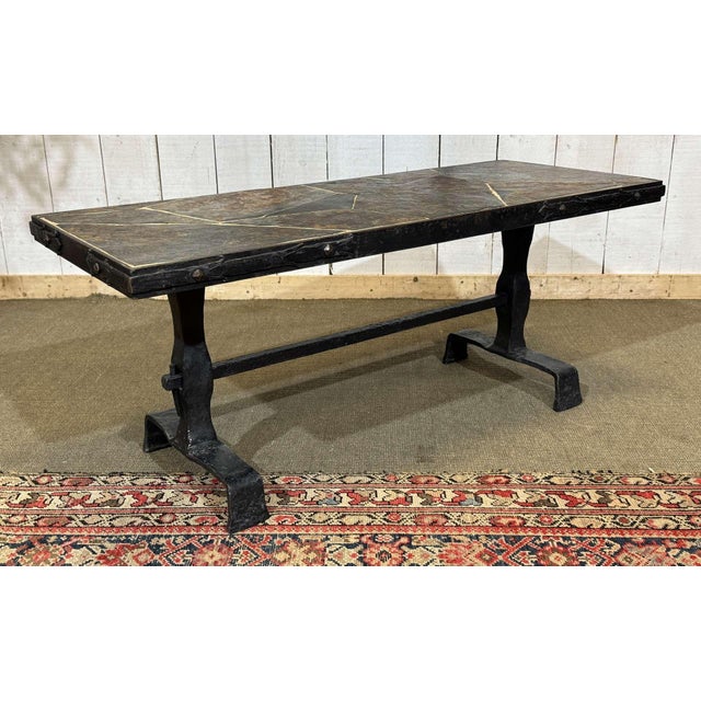 Coffee Table in Forged Steel with a Slate Top, 1950s For Sale - Image 11 of 12