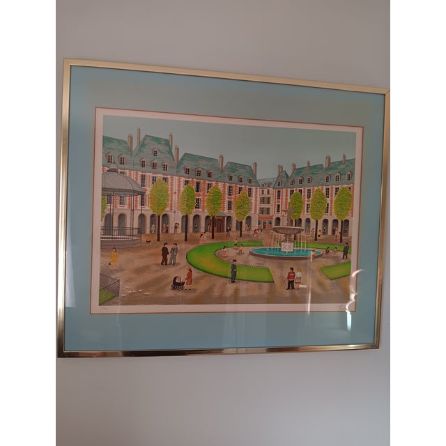 Two signed, numbered Fanch LeDan beach scene Lithographs. Double matted and framed. Ready to hang. Place de Vosges and la...