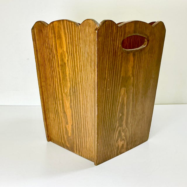 Folk Art 1970s Vintage Folk Art Boho Chic Walnut Wood Wastebasket For Sale - Image 3 of 10