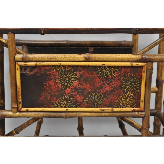 Antique English Victorian Bamboo Fretwork Canterbury Magazine Rack Stand For Sale - Image 13 of 17