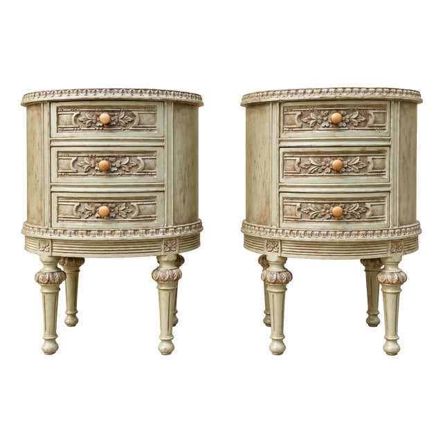 Early 20th Century Louis XVI Style Almond Green Bedside Tables, Set of 2 For Sale
