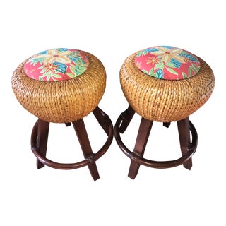 Palecek Woven Seagrass Counter Stools - A Pair For Sale