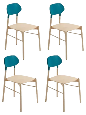 Turquoise Bokken Chairs in Natural Beech by Colé Italia, Set of 4