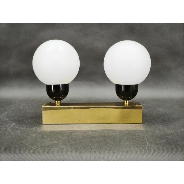 Vintage Brass Double Globe Wall Light by Kamenický Šenov, Czechoslovakia, 1970s For Sale - Image 6 of 11